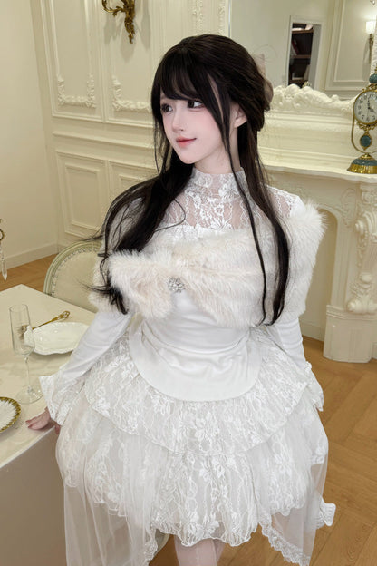 Lolita Skirt - First Snow, White, Lace Trim, Long Sleeves, Sweet Style - additional product view 6