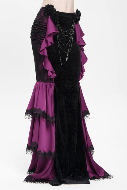 Lolita Skirt - Floral Print Lace-up Rose Chain, Purple, Fishtail Silhouette, Women's Style - additional product view 2