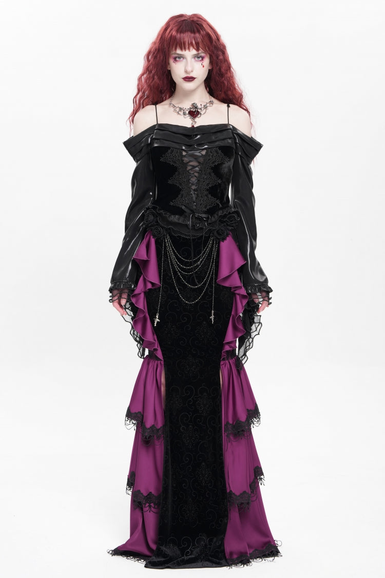 Lolita Skirt - Floral Print Lace-up Rose Chain, Purple, Fishtail Silhouette, Women's Style - additional product view 3