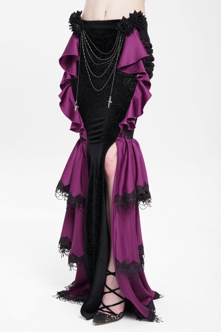Lolita Skirt - Floral Print Lace-up Rose Chain, Purple, Fishtail Silhouette, Women's Style - additional product view 4