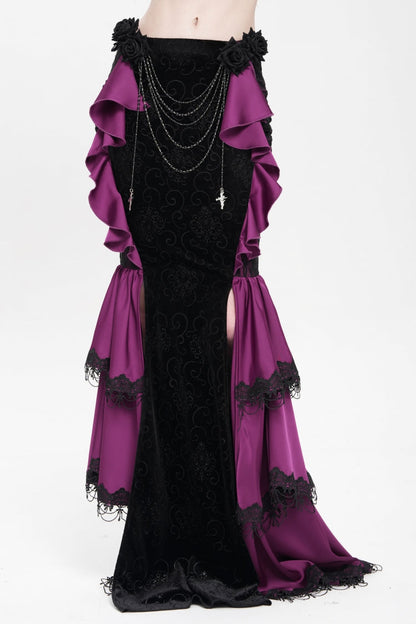 Lolita Skirt - Floral Print Lace-up Rose Chain, Purple, Fishtail Silhouette, Women's Style - additional product view 5