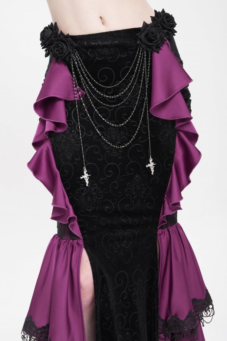 Lolita Skirt - Floral Print Lace-up Rose Chain, Purple, Fishtail Silhouette, Women's Style - additional product view 6