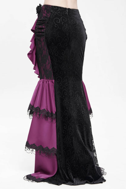 Lolita Skirt - Floral Print Lace-up Rose Chain, Purple, Fishtail Silhouette, Women's Style - additional product view 7