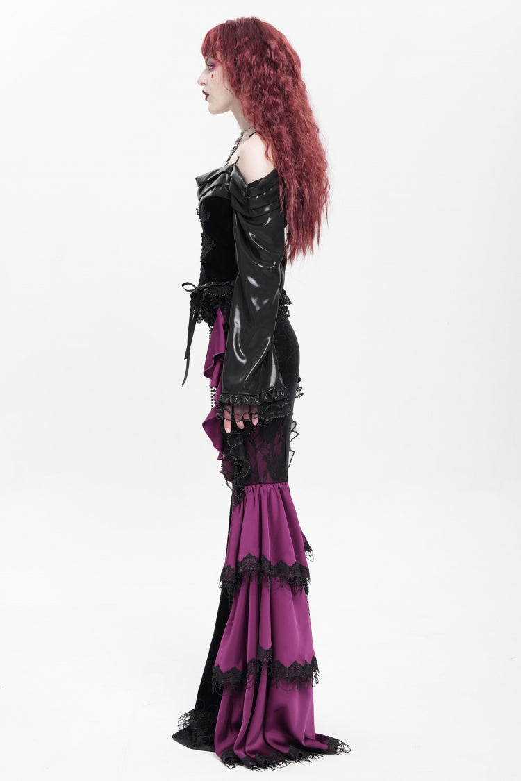 Lolita Skirt - Floral Print Lace-up Rose Chain, Purple, Fishtail Silhouette, Women's Style - additional product view 8