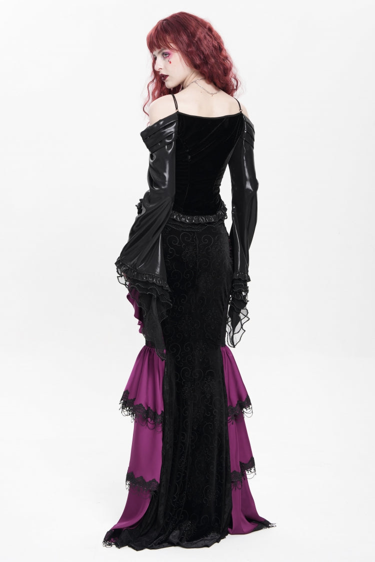 Lolita Skirt - Floral Print Lace-up Rose Chain, Purple, Fishtail Silhouette, Women's Style - additional product view 9