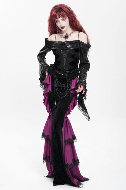 Lolita Skirt - Floral Print Lace-up Rose Chain, Purple, Fishtail Silhouette, Women's Style - additional product view 10