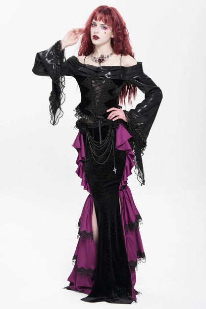 Lolita Skirt - Floral Print Lace-up Rose Chain, Purple, Fishtail Silhouette, Women's Style - additional product view 11