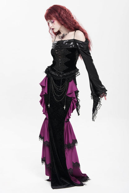 Lolita Skirt - Floral Print Lace-up Rose Chain, Purple, Fishtail Silhouette, Women's Style - additional product view 12