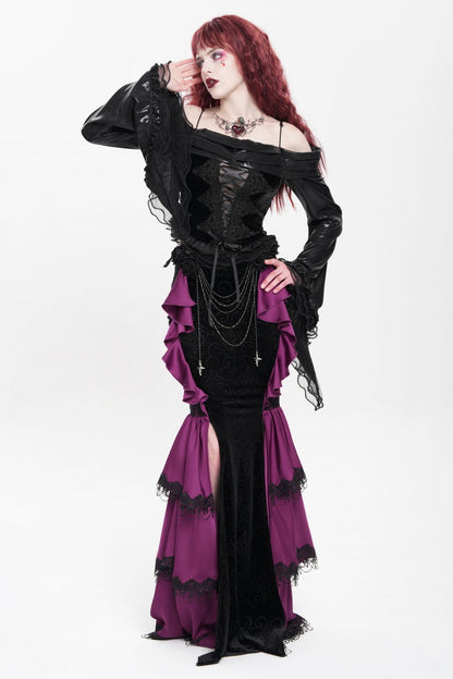 Lolita Skirt - Floral Print Lace-up Rose Chain, Purple, Fishtail Silhouette, Women's Style - additional product view 13