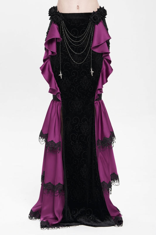 Lolita Skirt - Floral Print Lace-up Rose Chain, Purple, Fishtail Silhouette, Women's Style - main product image
