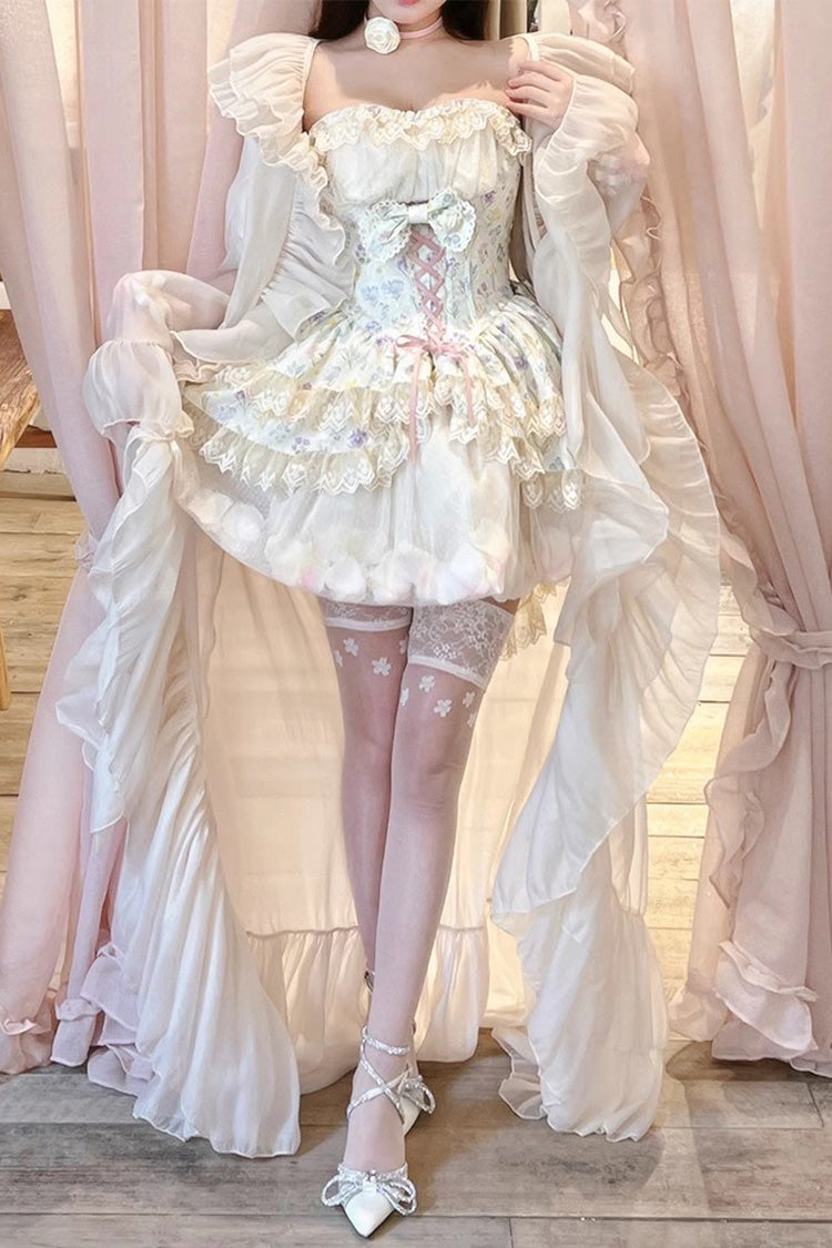 Lolita Skirt - Flower Story, Ivory, Bow Detail, Lace Trim, Printed - additional product view 4