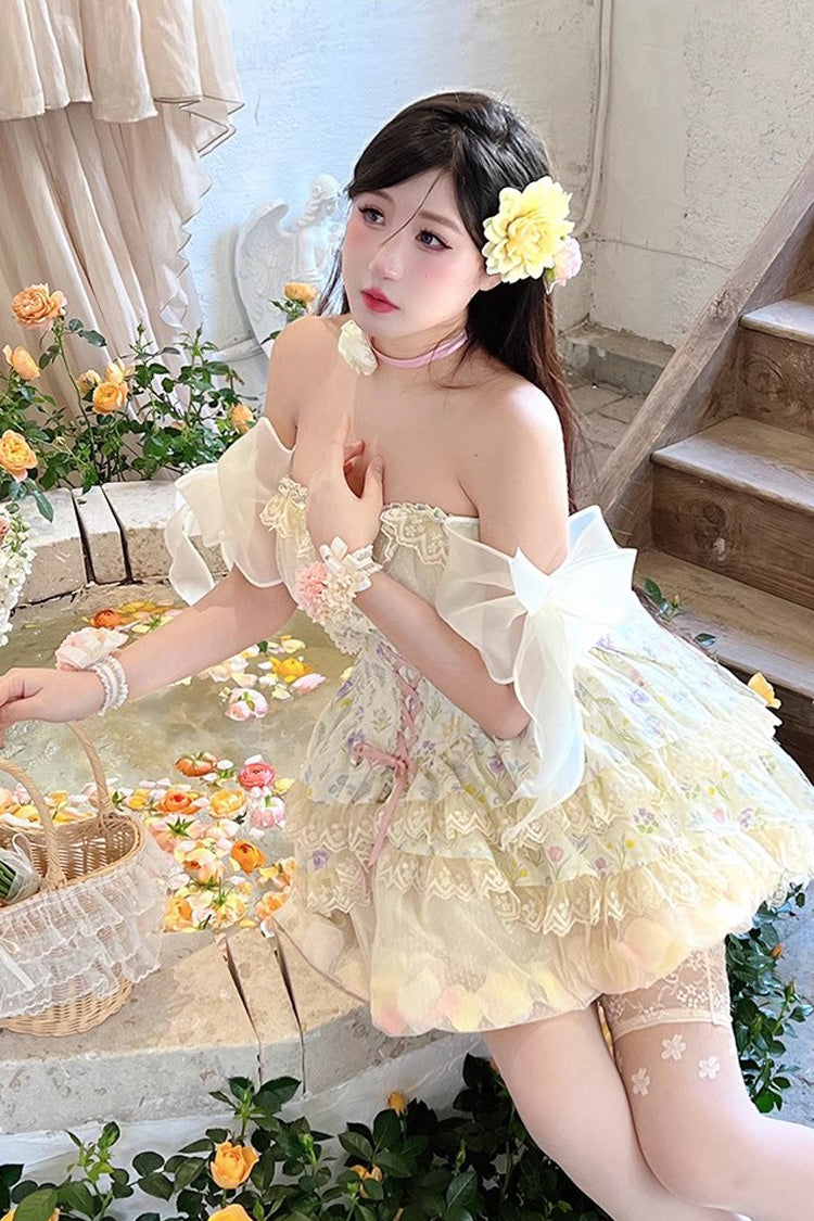 Lolita Skirt - Flower Story, Ivory, Bow Detail, Lace Trim, Printed - additional product view 5