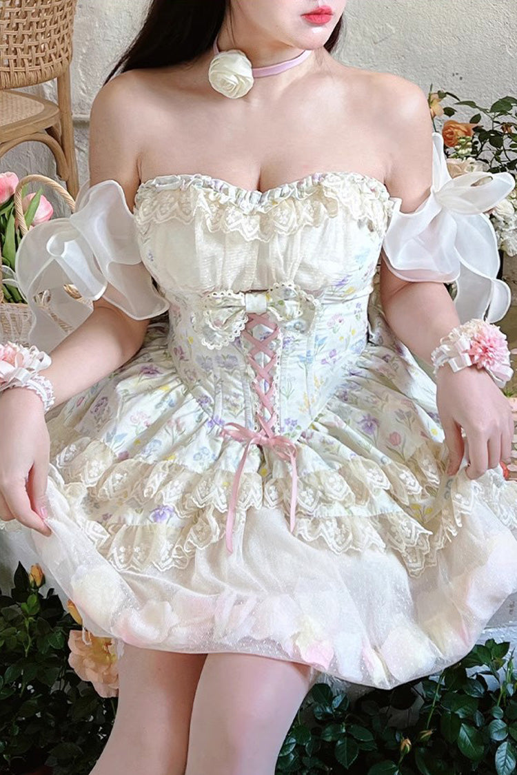 Lolita Skirt - Flower Story, Ivory, Bow Detail, Lace Trim, Printed - additional product view 7