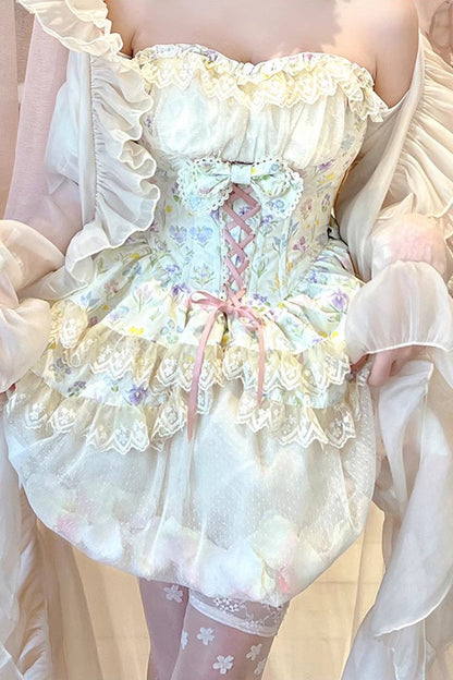 Lolita Skirt - Flower Story, Ivory, Bow Detail, Lace Trim, Printed - additional product view 8