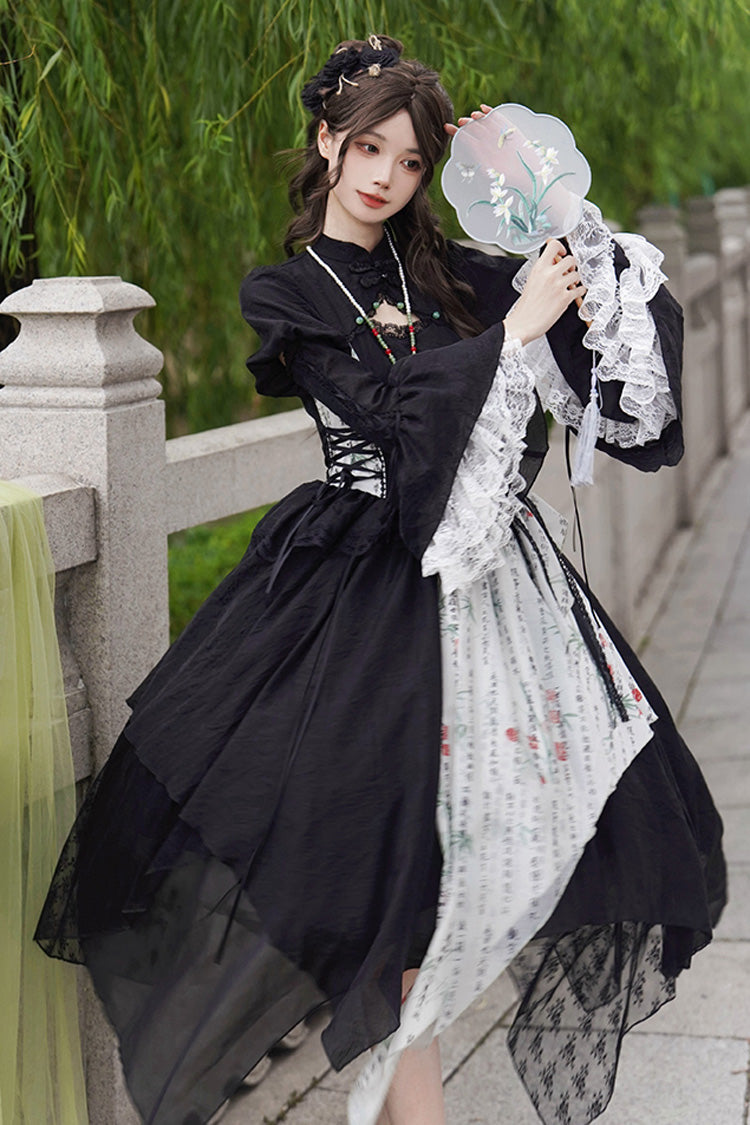 Lolita Skirt - Frost Moon Night Print Irregular, Black, Chinese-Inspired Style, Printed - additional product view 12