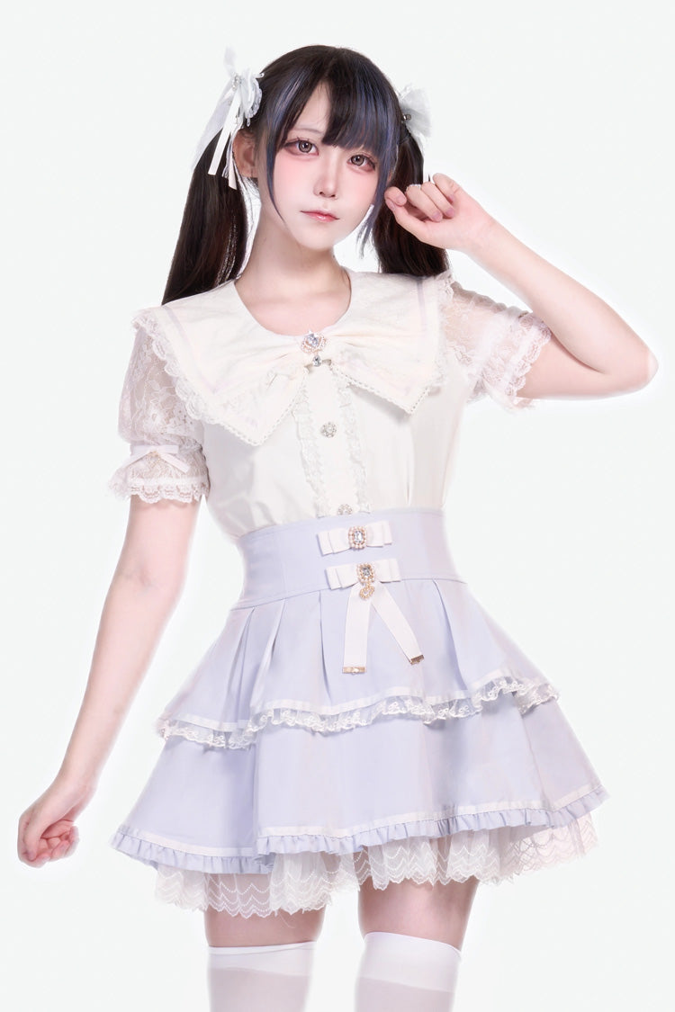 Lolita Skirt - Fruit Candy, 5 Colors, Lace Trim, Ruffled, Sweet Style - S Light-Blue / M Light-Blue / L Light-Blue option