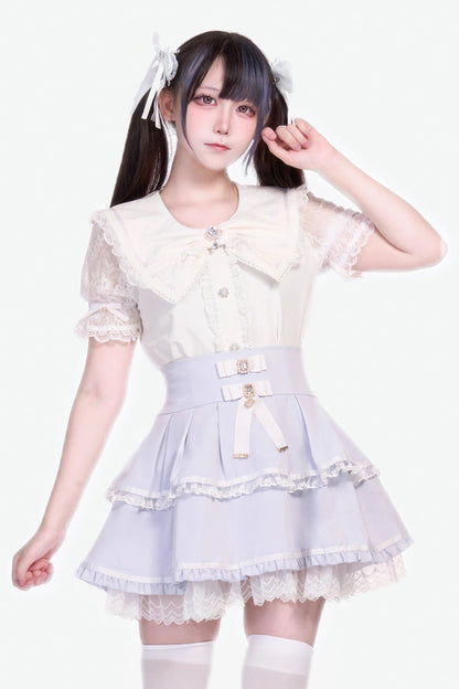 Lolita Skirt - Fruit Candy, 5 Colors, Lace Trim, Ruffled, Sweet Style - S Light-Blue / M Light-Blue / L Light-Blue option