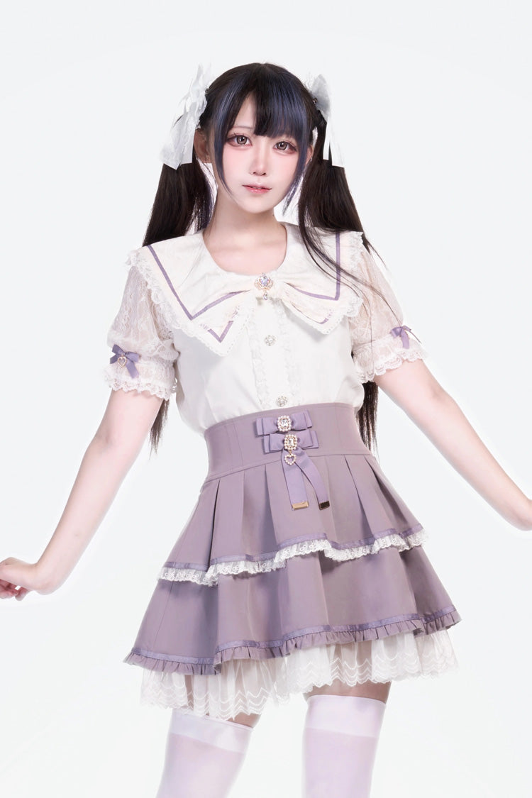 Lolita Skirt - Fruit Candy, 5 Colors, Lace Trim, Ruffled, Sweet Style - S Purple / M Purple / L Purple option