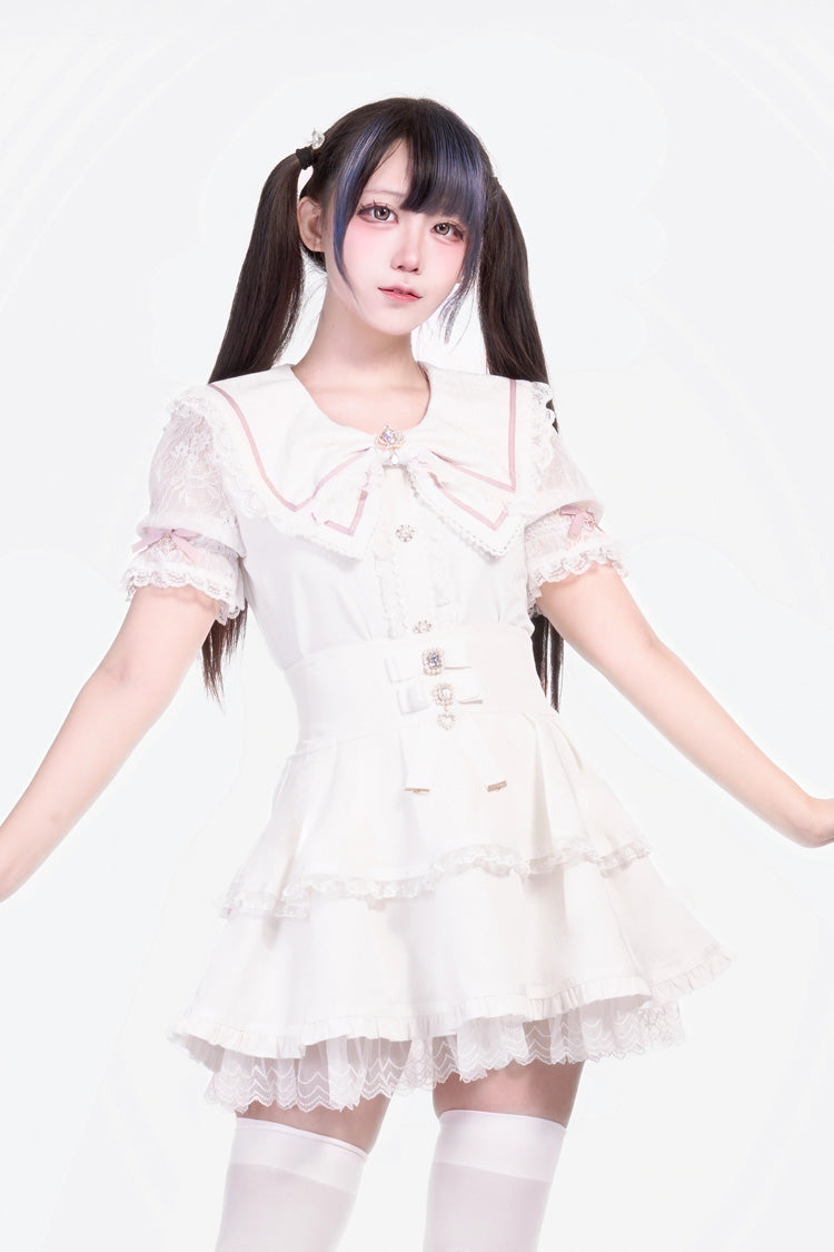 Lolita Skirt - Fruit Candy, 5 Colors, Lace Trim, Ruffled, Sweet Style - S White / M White / L White option