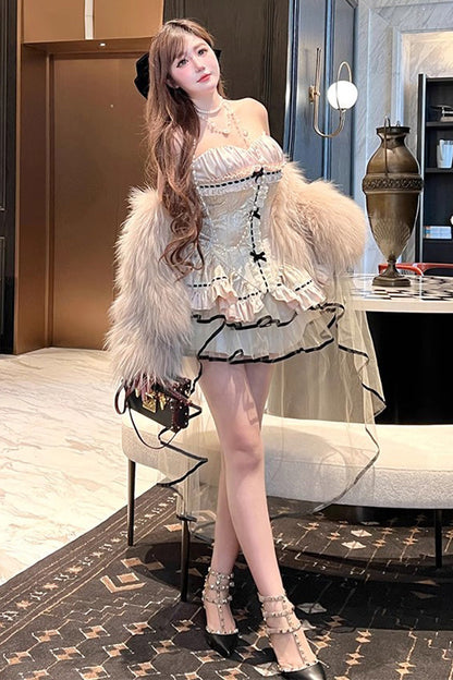 Lolita Skirt - Golden Rose, Gold, Sweet Style, Lace Trim, Ruffled - main product image