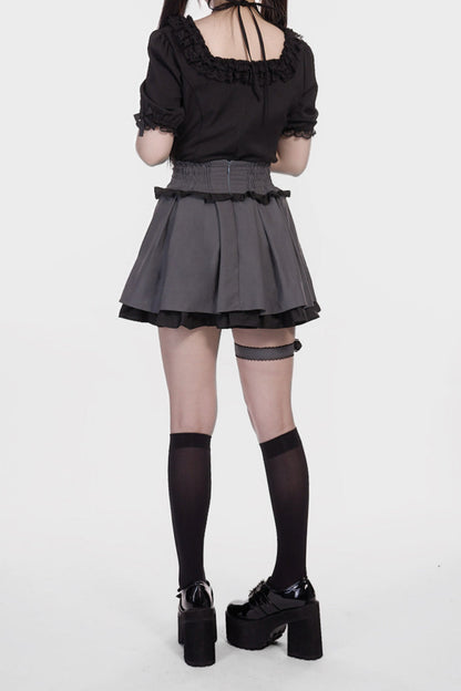 Lolita Skirt - Grey/black Leather Buckle Leg, 2 Colors, Buckle Detail, Sweet Style - additional product view 5