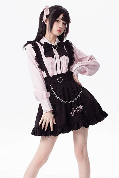 Lolita Skirt - Hatsune Miku, Black, Embroidered, Lace-Up, Lace Trim - main product image