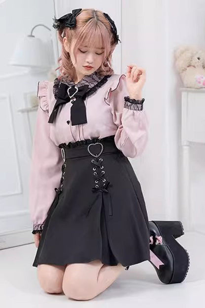 Lolita Skirt - Heart Shape Decoration, 2 Colors, Bow Detail, Sweet Style - additional product view 3