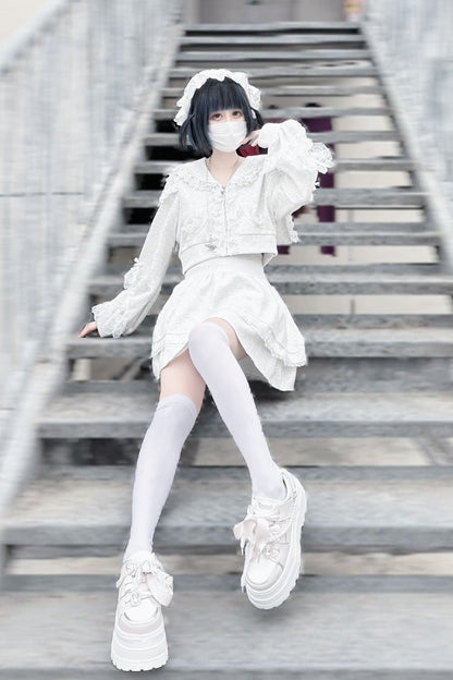Lolita Skirt - Heartbeat Rhythm, Gray, Ruffled, Long Sleeves, Lace Trim - additional product view 3