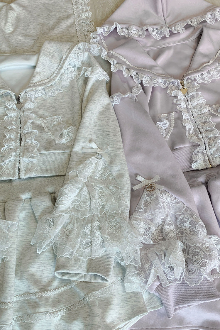 Lolita Skirt - Heartbeat Rhythm, Gray, Ruffled, Long Sleeves, Lace Trim - additional product view 6