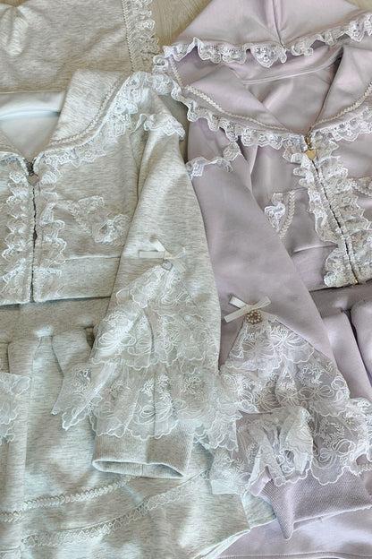 Lolita Skirt - Heartbeat Rhythm, Gray, Ruffled, Long Sleeves, Lace Trim - additional product view 6