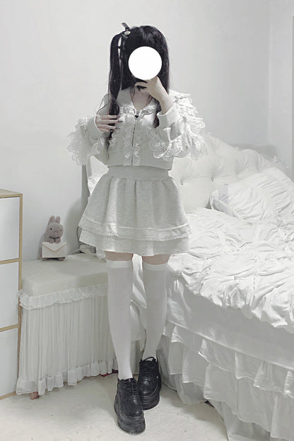 Lolita Skirt - Heartbeat Rhythm, Gray, Ruffled, Long Sleeves, Lace Trim - additional product view 9