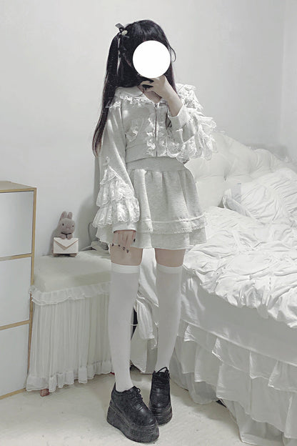 Lolita Skirt - Heartbeat Rhythm, Gray, Ruffled, Long Sleeves, Lace Trim - additional product view 10