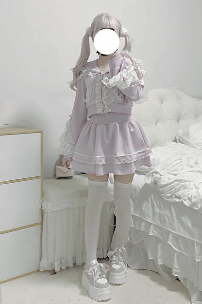Lolita Skirt - Heartbeat Rhythm, Pink, Long Sleeves, Lace Trim, Ruffled - additional product view 2