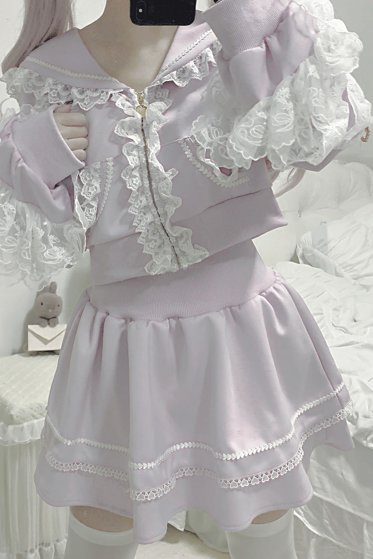 Lolita Skirt - Heartbeat Rhythm, Pink, Long Sleeves, Lace Trim, Ruffled - additional product view 3