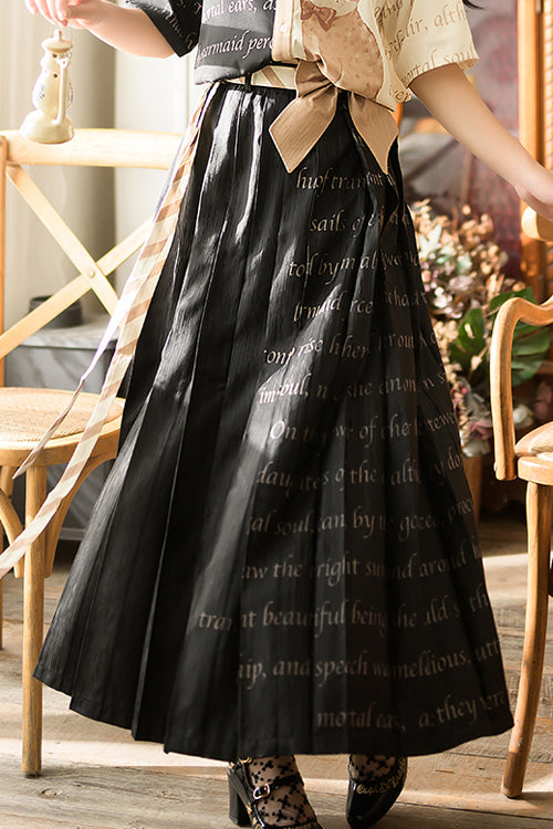 Lolita Skirt - High Waisted Orange Cat Print, Black, Long Length, High Waist, Printed - main product image