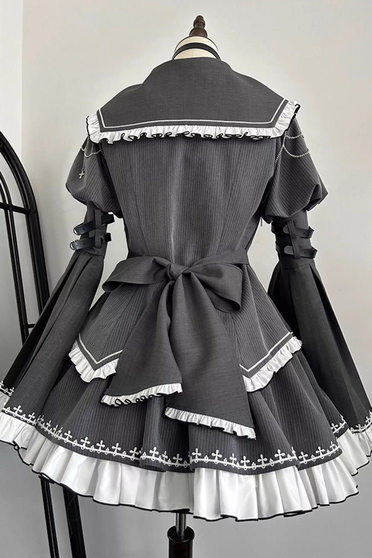 Lolita Skirt - Hime Ruffle Embroidery Buckle, Gray, Buckle Detail, Ruffled, Embroidered - additional product view 3