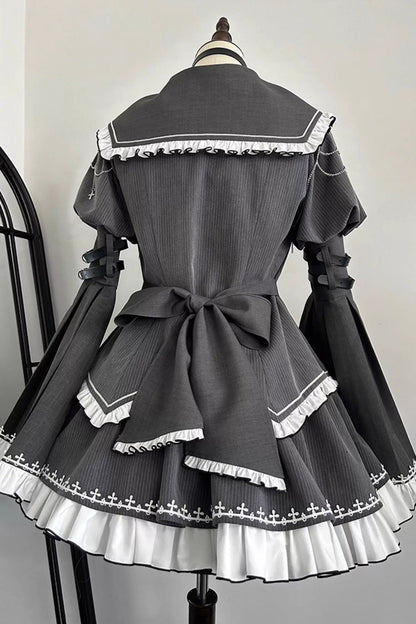 Lolita Skirt - Hime Ruffle Embroidery Buckle, Gray, Buckle Detail, Ruffled, Embroidered - additional product view 3