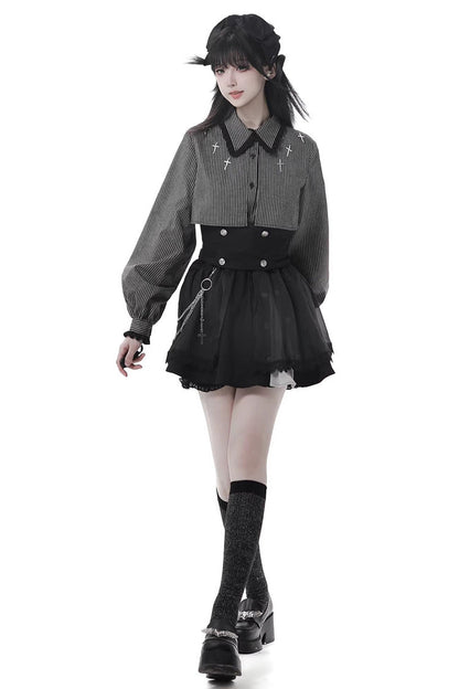 Lolita Skirt - Hymn Of The Cross, Black, Long Length, Short Length, Cross Detail - additional product view 2