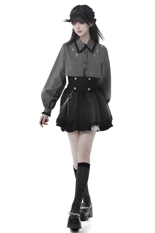 Lolita Skirt - Hymn Of The Cross, Black, Long Length, Short Length, Cross Detail - additional product view 2