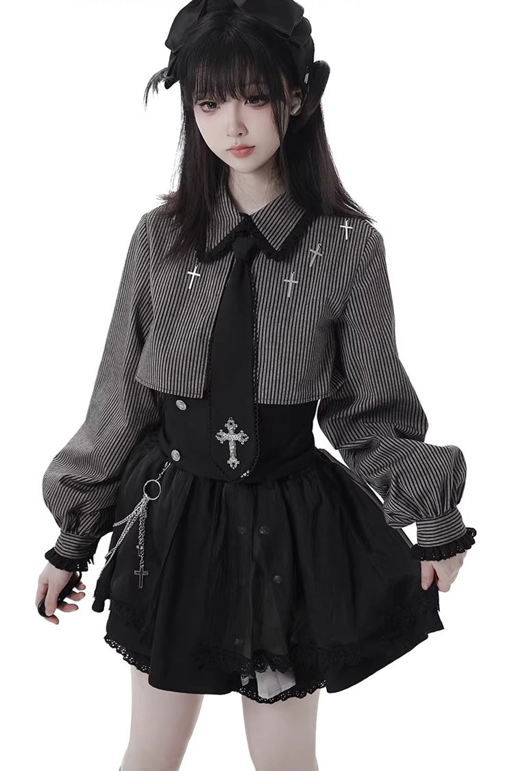 Lolita Skirt - Hymn Of The Cross, Black, Long Length, Short Length, Cross Detail - additional product view 3