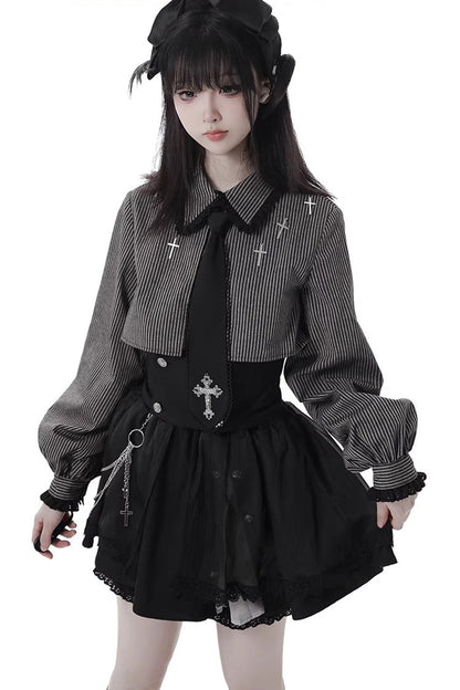 Lolita Skirt - Hymn Of The Cross, Black, Long Length, Short Length, Cross Detail - additional product view 3