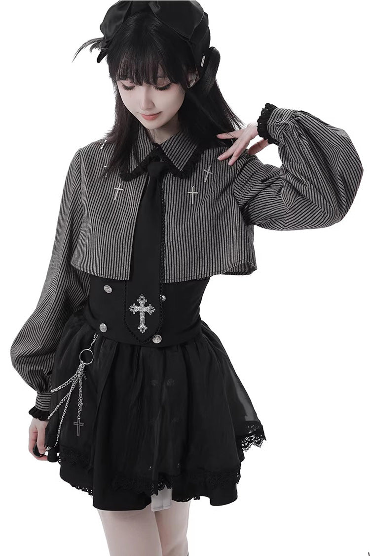 Lolita Skirt - Hymn Of The Cross, Black, Long Length, Short Length, Cross Detail - additional product view 4