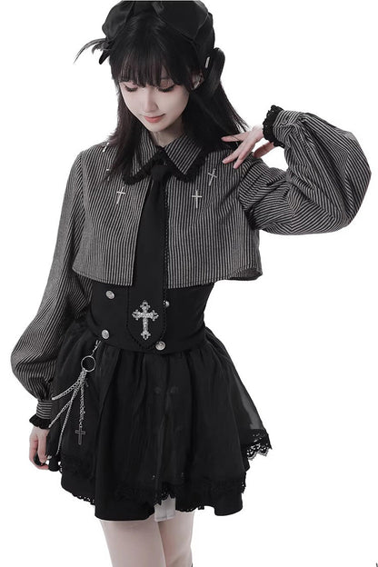 Lolita Skirt - Hymn Of The Cross, Black, Long Length, Short Length, Cross Detail - additional product view 4