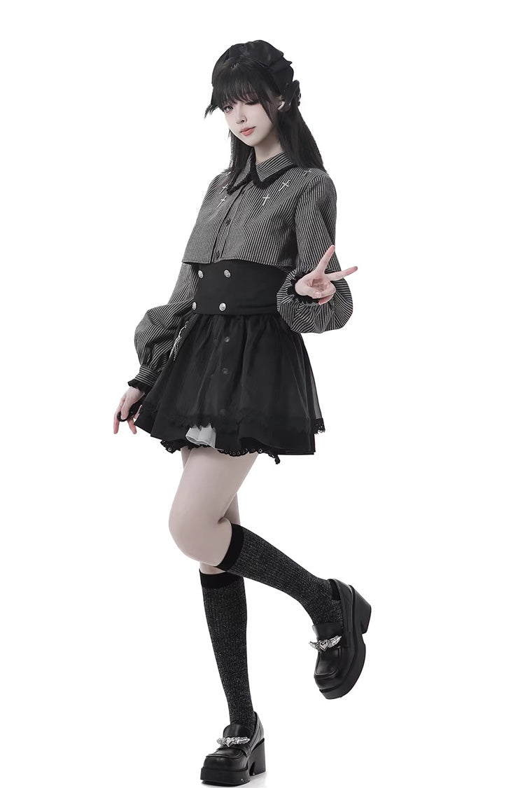 Lolita Skirt - Hymn Of The Cross, Black, Long Length, Short Length, Cross Detail - additional product view 5
