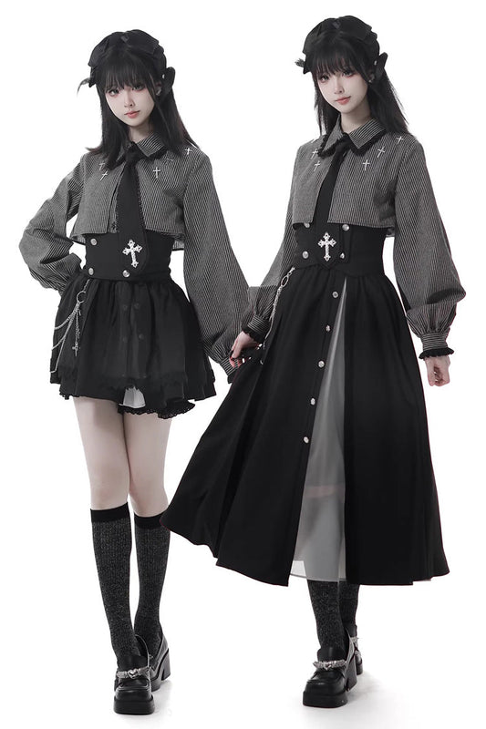Lolita Skirt - Hymn Of The Cross, Black, Long Length, Short Length, Cross Detail - main product image