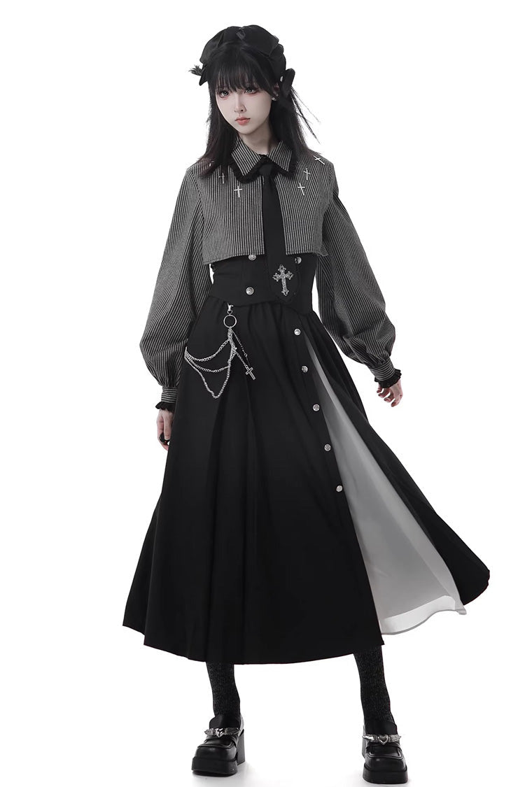 Lolita Skirt - Hymn Of The Cross, Black, Long Length, Short Length, Cross Detail - S Black Long Skirt Set / M Black Long Skirt Set / L Black Long Skirt Set option