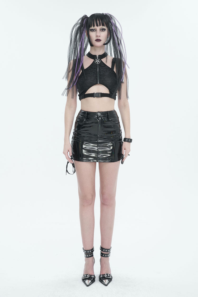 Lolita Skirt - Iridescent Mirrored Side Slit, Black, Slit Detail, Women's Style - additional product view 4