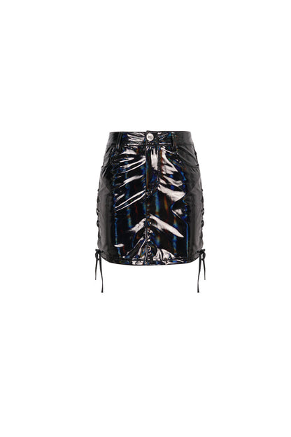 Lolita Skirt - Iridescent Mirrored Side Slit, Black, Slit Detail, Women's Style - additional product view 6