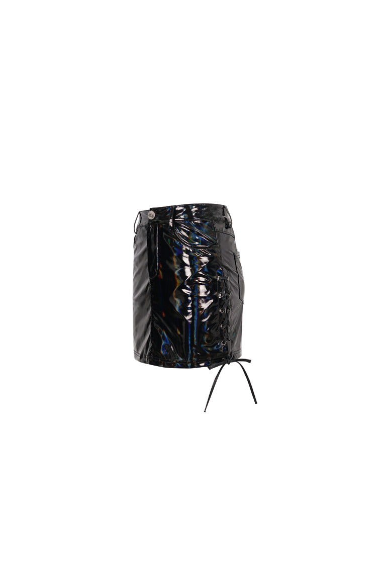 Lolita Skirt - Iridescent Mirrored Side Slit, Black, Slit Detail, Women's Style - additional product view 7