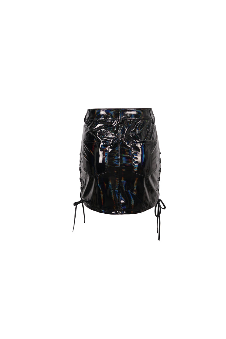 Lolita Skirt - Iridescent Mirrored Side Slit, Black, Slit Detail, Women's Style - additional product view 8